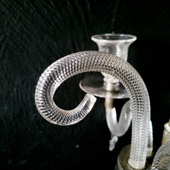 Antique Blown Glass and Brass Two-Arm Candelabra with Marble Base - Picture 8 of 9